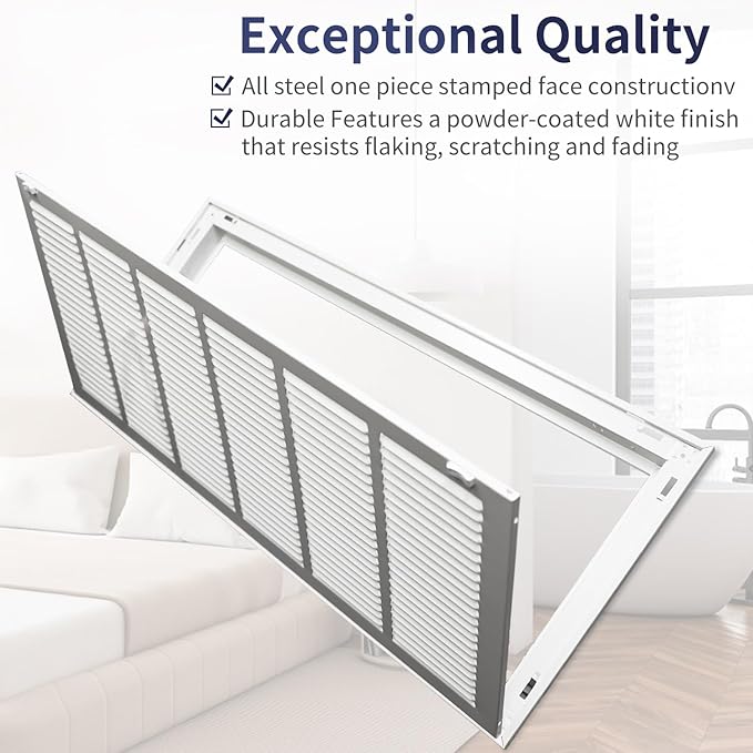 30"W x 12"H [Duct Opening Size] Steel Return Air Filter Grille - Removable Face/Door for 1 inch Filters -HVAC Vent Cover Grill - White [Outer Dimensions: 32 5/8"W X 14 5/8"H]