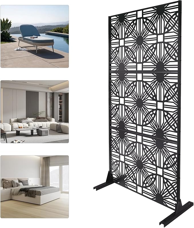 Outdoor Privacy Screen Freestanding, 36" W x 71.5" H Outdoor Decorative Screen Backyard Privacy Fence for Patio Garden Balcony Porch, Black Lattice Panels