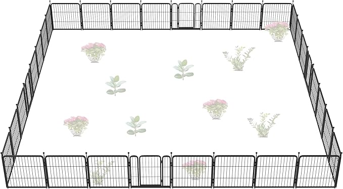 FXW Garden Fence Outdoor for The Yard – 24in(H) x 60.9ft(L) Heavy Duty Metal Animal Barrier for Dog and Rabbit, Decorative Dog Fence, 32 Panels, Black