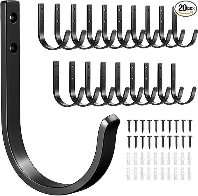 niffgaff Wall Outdoor Hooks for Hanging Coat - 22LB Screw in Metal Hanger Wall Mount, for Closet, Door, Bathrooms, Outside, for Towel, Backpack, Robe, Hat, Black 20 Pack