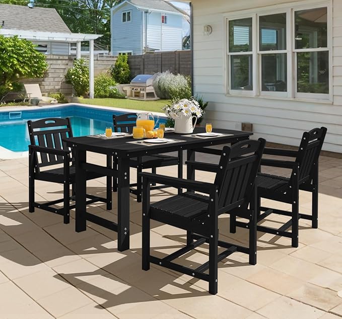 Ciokea HDPE Outdoor Patio Dining Chairs Set of 2, All-Weather Porch Chair with Wide Seat, Durable Outdoor Furniture for Backyard, Garden, Lawn & Poolside, Black