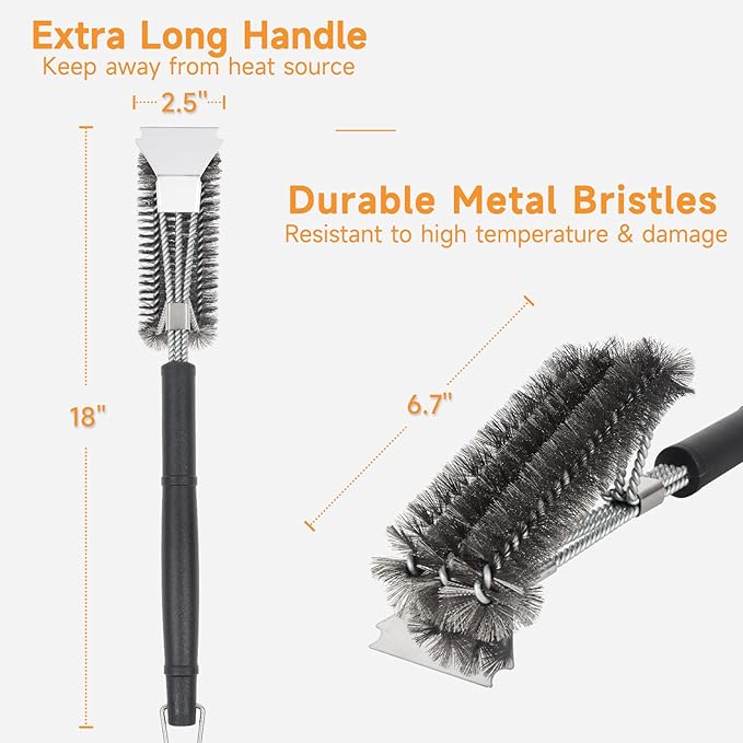 SHINESTAR Grill Brush, 18-Inch Grill Cleaning Brush with Long Handle, Durable Safe Cleaner for Cast Iron & Stainless-Steel Grates, Ideal for Outdoor Grill Brush