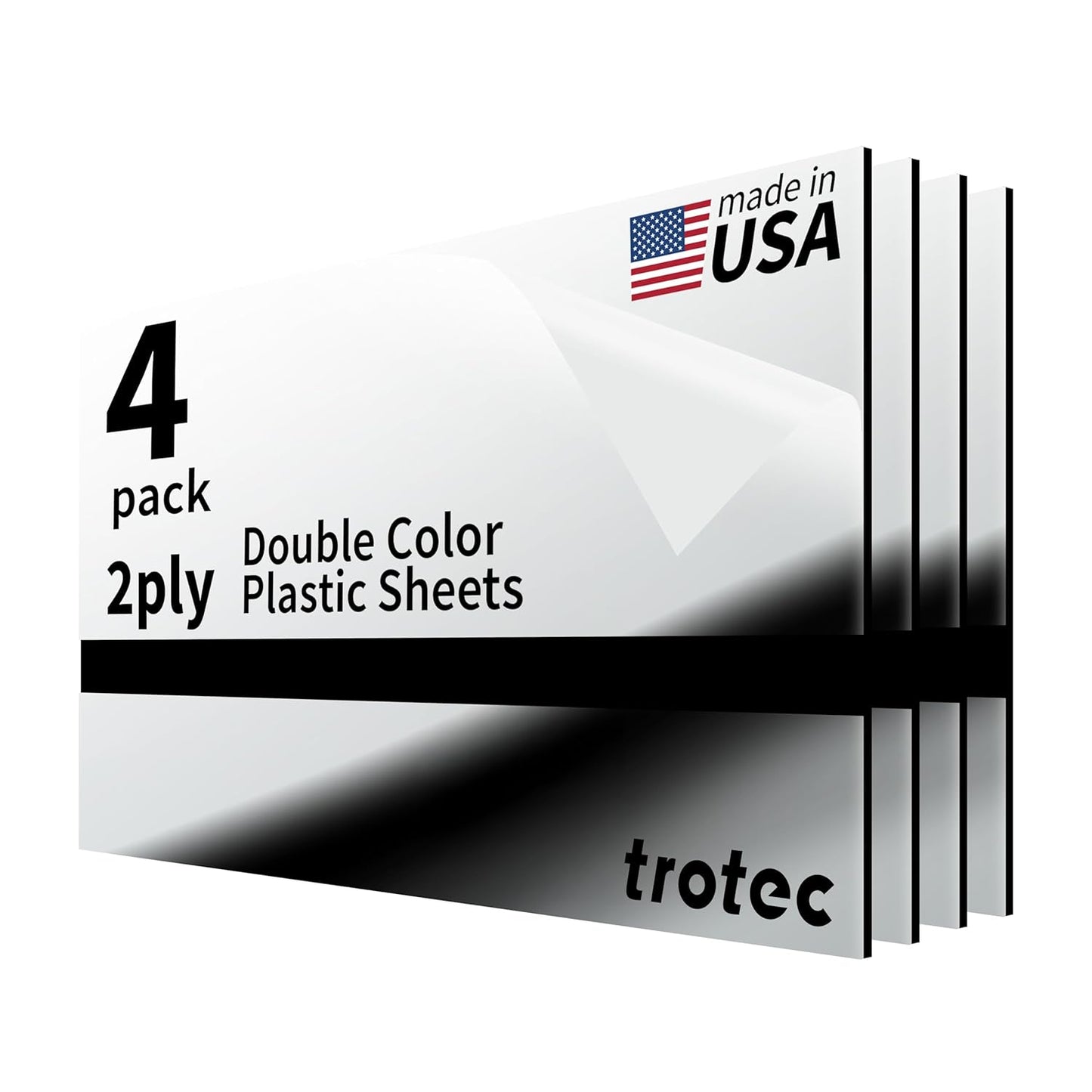 Trotec | Metallic Looking Acrylic Sheet | 12"x24"x1/16, 4 Pcs | Bright Chrome/Black | Metallic Finish - Scratch Resistant for Laser Engraving & Cutting,Printing,Glowforge,Name Plate | USA Made