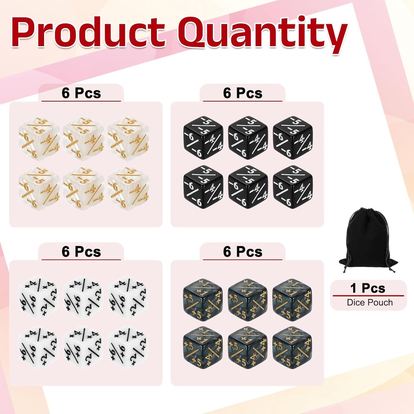 uxcell 24Pcs Magic Dice Counters, Acrylic D6 Life Token Dice Set with Pouch for Standard Cards Gaming Accessories, White Marble, Black Marble, White, Black