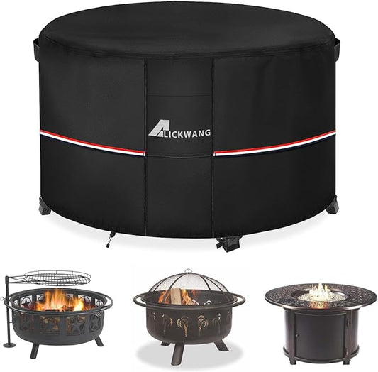 Fire Pit Cover Round 36 Inch Waterproof,Outdoor Heavy Duty Durable 600D Tear-Resistant Fire Pit Table Cover,Patio Round Firepit Cover 36" D x 24" H, Black