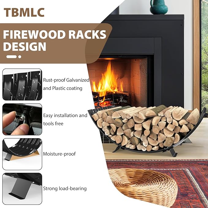 32 inch Diameter Sector Firewood Rack Storage -0.8MM Thick Galvanized Steel with Wave Pattern & 4 Stable Feet, Black Coated for Indoor/Outdoor Wood Storage (2.7FT Diameter)