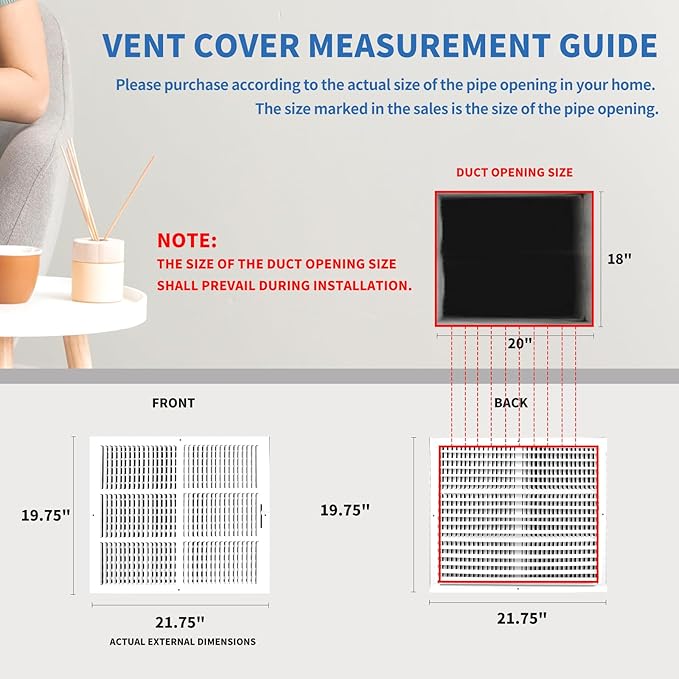 20x18 Vent Register [Duct Opening], Vent Covers for Home Ceiling, Two-Way Ventilation Register, Adjustable Solid Steel Wall Register Vent Cover (20"W x18"H [Duct Opening])