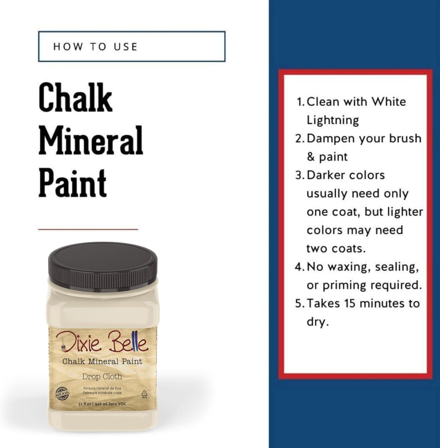 Dixie Belle Paint Company Chalk Finish Furniture Paint - Drop Cloth (32oz) - Matte Linen White Chic Chalk Mineral DIY Furniture Paint