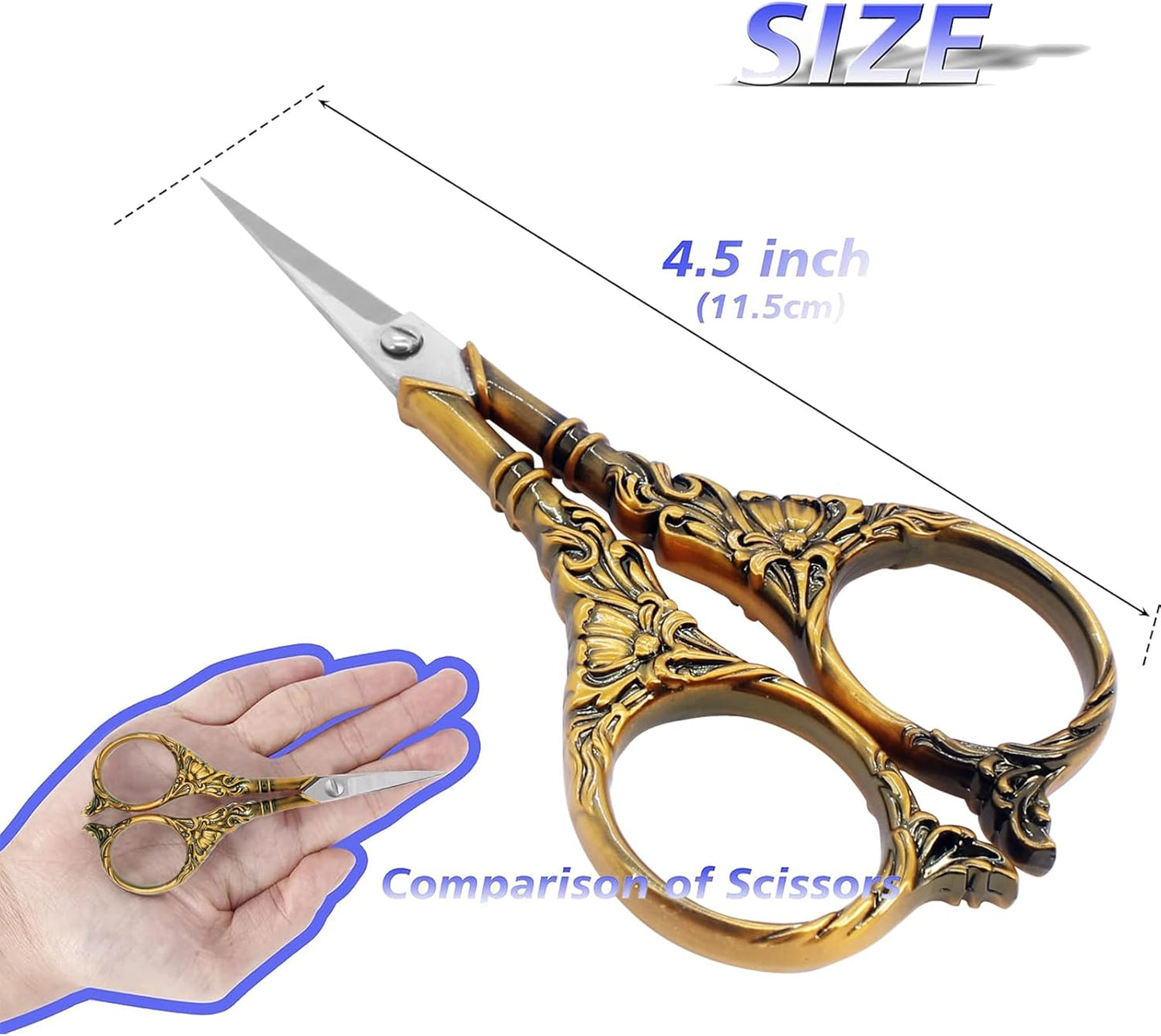 BIHRTC 4.5Inch Small Sharp Pointed Stainless Steel Scissors Craft Cross Detail Shears Thread Scissor for Sewing Craft Embroidery Needpoint Artwork DIY Tool Scissors Bronze Scissor