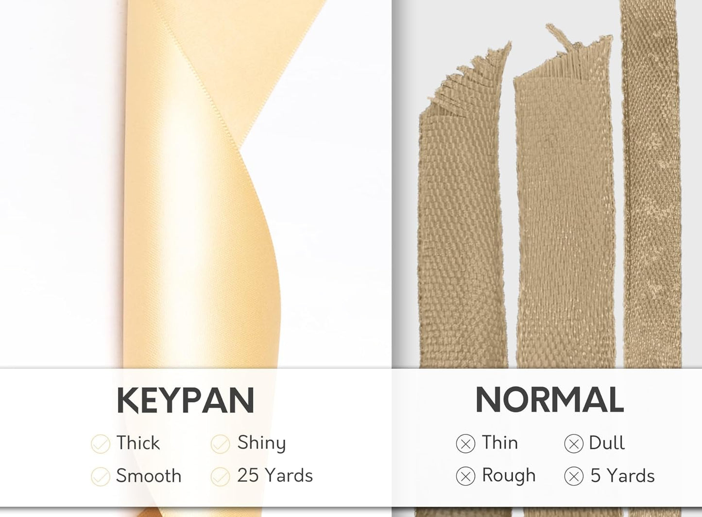 Champagne Satin Ribbon 2.5 Inch Double-Faced Polyester Ribbons 25 Yards for Hair Bows Gift Wrapping Crafts Floral Bouquet Wedding Invitations