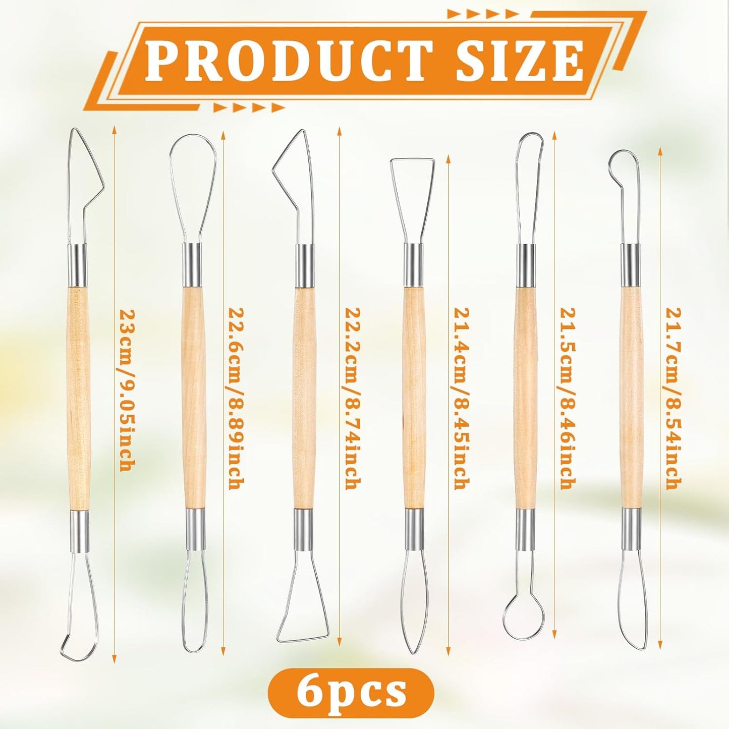 6Pcs Clay Sculpting Tools Ceramic Pottery Clay Ribbon Sculpting Tools Wooden Handle Sculpting Tools Kit Pottery Trimming Detail Tool Wire Loop Sculpture Set for Wax Carving Modeling