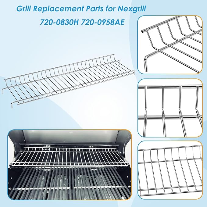 Warming Rack Grill Parts for Nexgrill 720-0830H 720-0958AE 720-0789H, 25.6 Inch Grill Rack Swing Away Grid for Nexgrill Replacement Parts 4 Burner