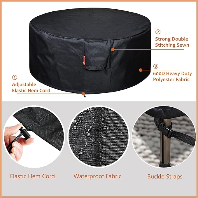 SheeChung Fire Pit Cover Round 56”D X 22”H for Solo Stove Fire Pit Surround Table,Waterproof Heavy Duty 600D Polyester Outdoor Table Protective Cover,Large Shelter for Smokeless Gas Fire Pit