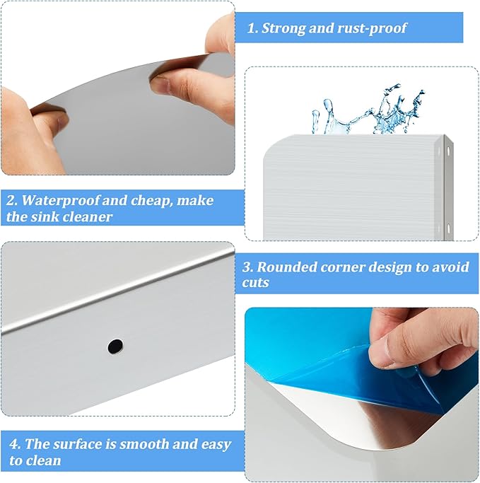 Therwen 2 Pcs Stainless Steel Side Splash Guard for Sink 15 x 20 Inch Wall Mount Guard with Screws Commercial Restaurant Hand Sink and Compartment Prep Sink Kitchen Sink Splash Protector Supply