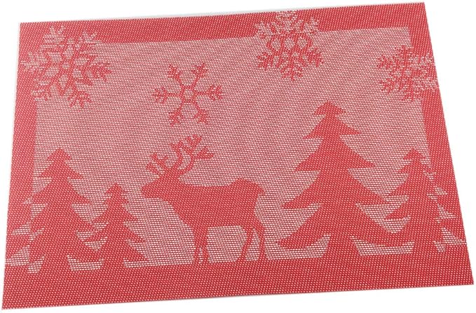 Gugrida Christmas Holiday Placemat 12”x18”, Set of 6, Christmas Table Decor, Holiday Tapestry placemat Woven, Red Tree