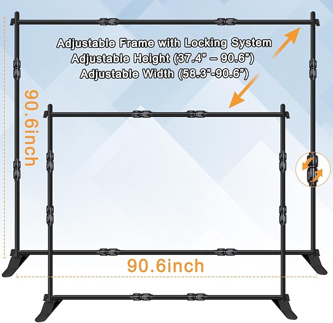 iElyiEsy Backdrop Banner Stand, 8x8FT Heavy Duty Adjustable Step and Repeat Stand with Carrying Bag for Parties Photo Booth Trade Show