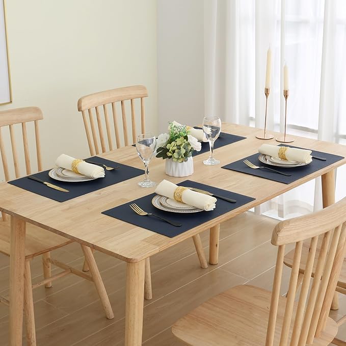 Homaxy Faux Leather Heat Resistant Placemats for Dining Table Set of 8, Waterproof Wipeable Washable PU Table Mats, Easy to Clean Anti-Slip Place Mats, 11.8" x 17", Navy Blue