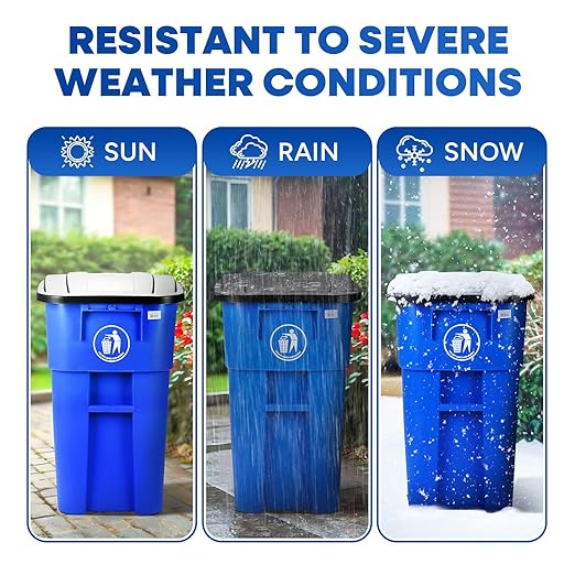 50 Gallon Trash Can with Lid Rollout Recycling Bin Large Outdoor, Commercial Heavy-Duty Container with Wheels, Blue