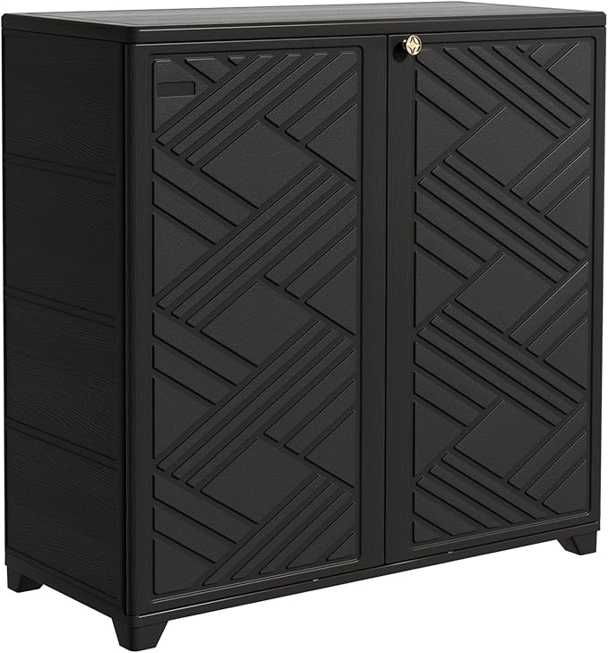Outdoor/Indoor Storage Box,Resin and Plastic Storage Cabinet Waterproof,Outdoor Cabinet for Patio/Garden/Balcony/Backyard/All Room(NO Shelf-Black)