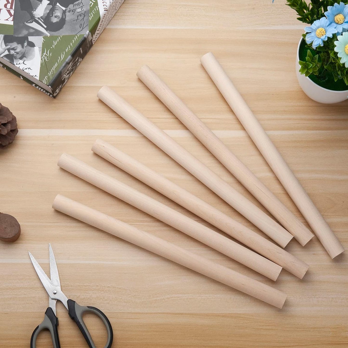 3/4 x 12 Wooden Dowels Wooden Sticks for Crafts, 6 PCS Macrame Wood Dowel Rods, Unfinished Hard Wood Sticks for Crafting, Arts and DIYers, Tiered Cake Support and Wedding Ribbon Wands