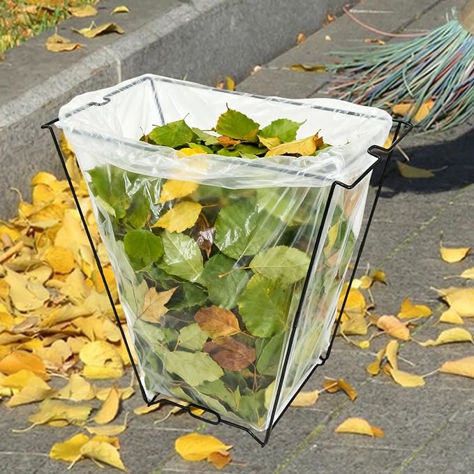 Trash Bag Holder Heavy Duty Kitchen Cabinet Iron Black Outside Camping Bathroom Yard Leaf Bags Stand Garbage Bag Holder Frame