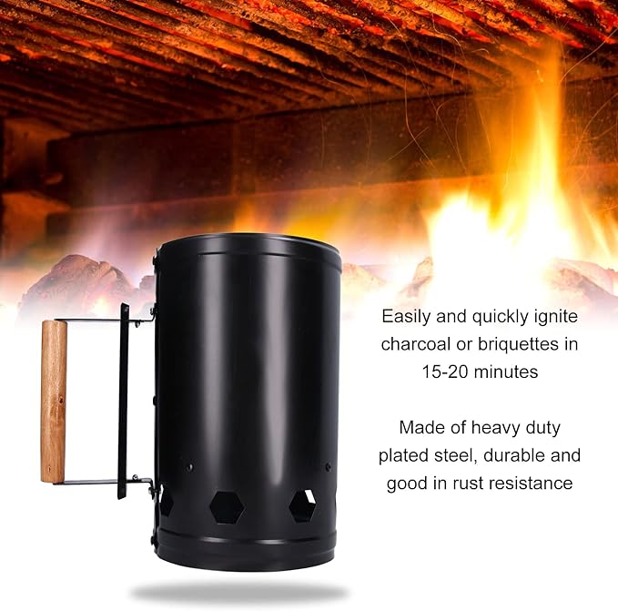 Charcoal Chimney Starter, Heavy Duty Steel BBQ Chimney Starter, BBQ Grill Lighter with Air Intake Holes for Outdoor Camping Cooking