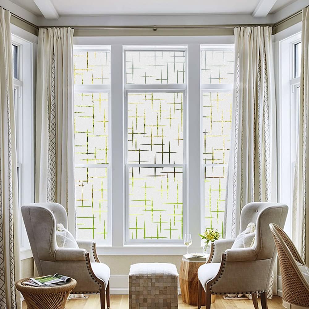 NINETREX Frosted Window Privacy Film,Window Cling Privacy Film, Decorative Glass Static Cling Non-Adhesive Vinyl Removable for Home Office Cross Pattern,29.5 x 157.4Inches