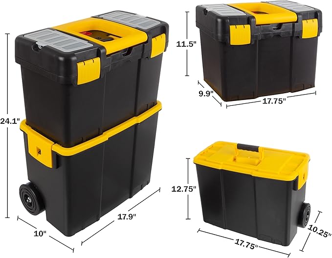 Portable Tool Box with Wheels - Stackable 2-in-1 Tool Organizers