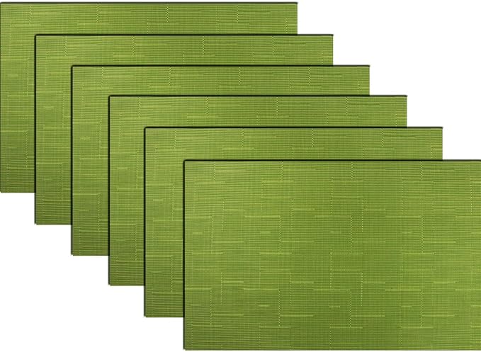 PIGCHCY Placemats,Washable Durable Vinyl Woven Table Mats,Elegant Heat Resistant Placemats for Dining Table Set of 6 (18 x 12 inches,Sage Green)