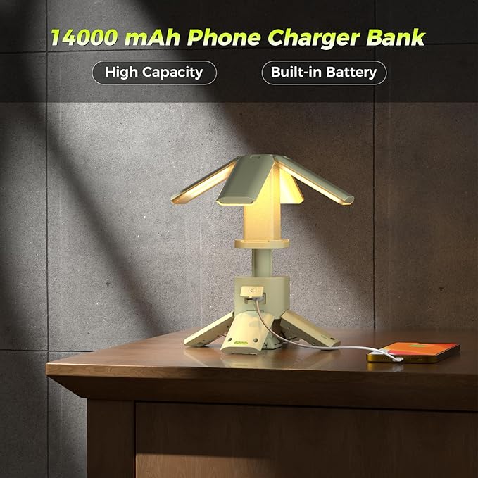 Telescopic Camping Lights Rechargeable 14000 mAh Led Multifunction Magnetic Lanterns Job Site Lighting Cordless Dimmable Camping Tent Lamp Portable Power Supply 6000LM IPX5 Waterproof (White)