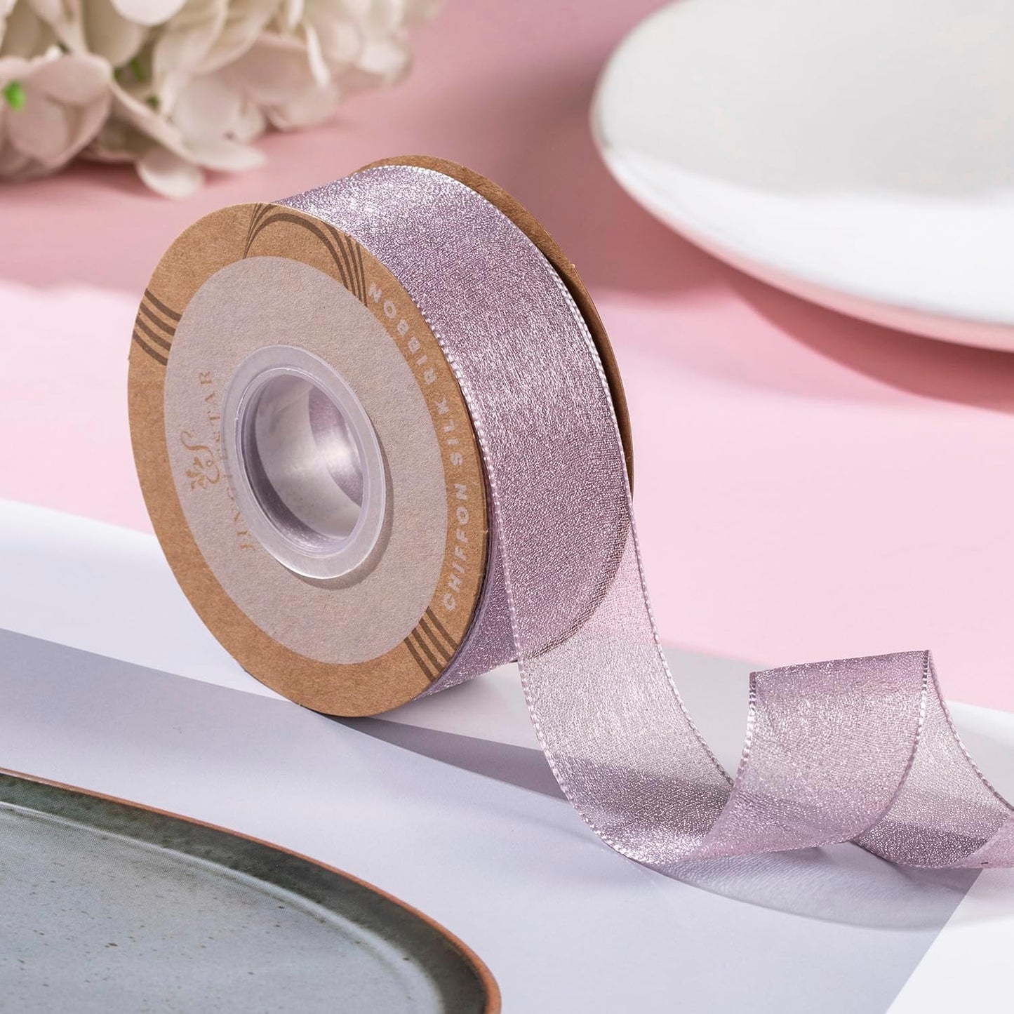 1 Inch Wide Sheer Chiffon Ribbon - Pearl Silk Woven Ribbon Suitable for Gift Wrapping, Wedding Decor, Home Decor, Girl Hair Accessories Handmade DIY (25 Yards/roll) (Purple)