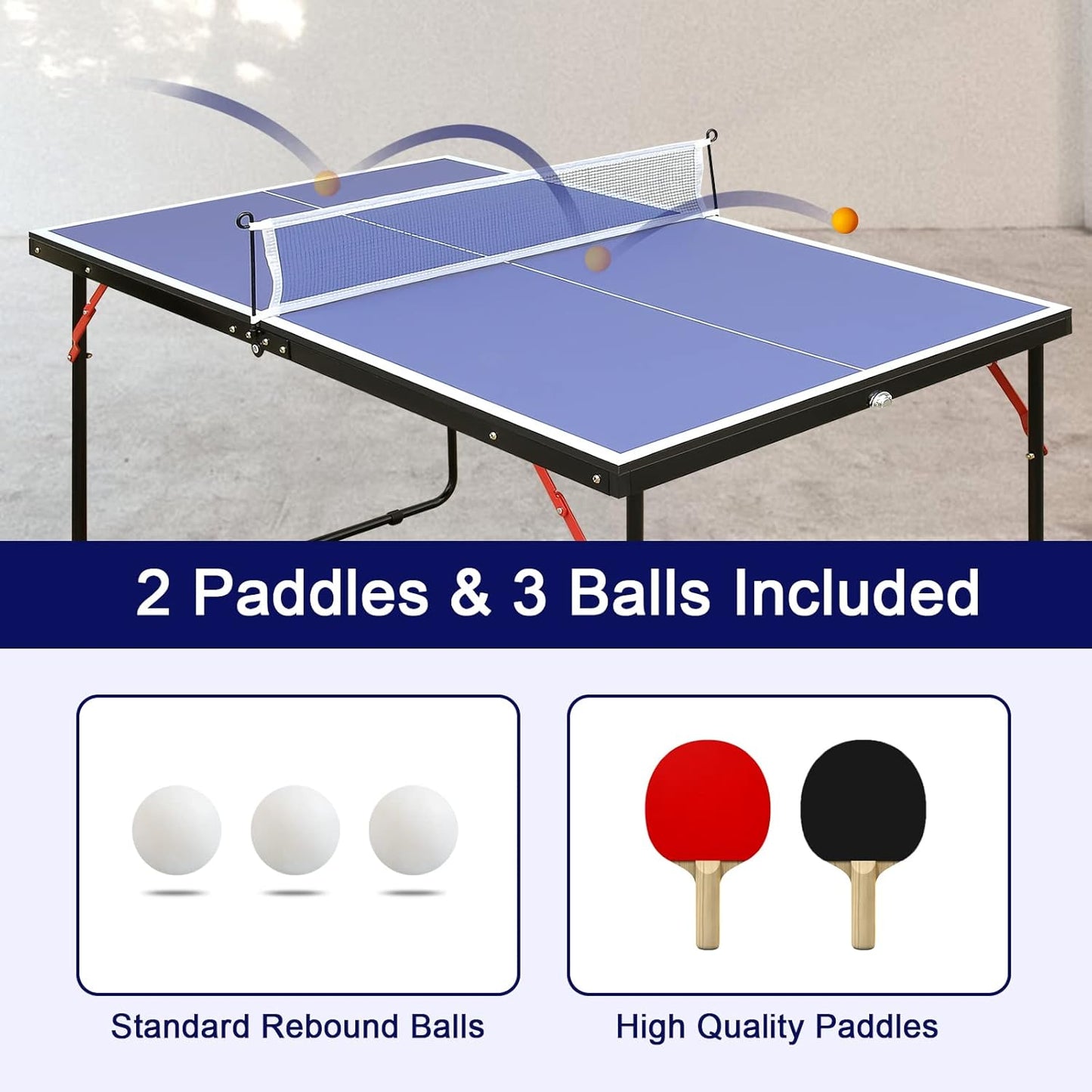 4.5FT/6FT/8FT Mid-Size Table Tennis Table Ping-Pong Table Set Foldable & Portable Table Indoor Outdoor for Family Game