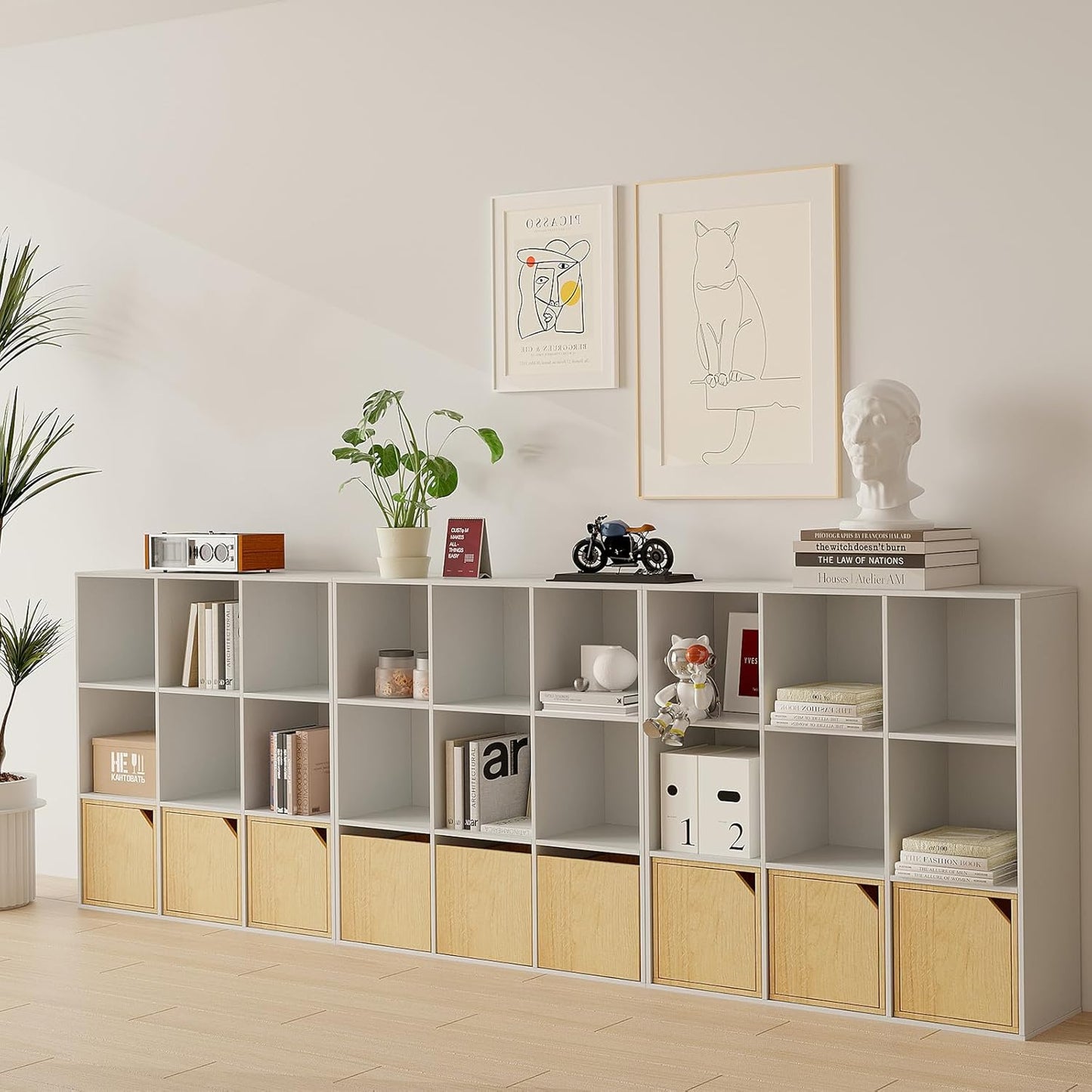 Wood Storage Organizer Drawer, 2 PCS 11x 11x 10Inch Wooden Bins Box for Home Books Clothes Toy Modular Open Cubby Storage System - Office Bookcase Closet Shelves,Natural Oak