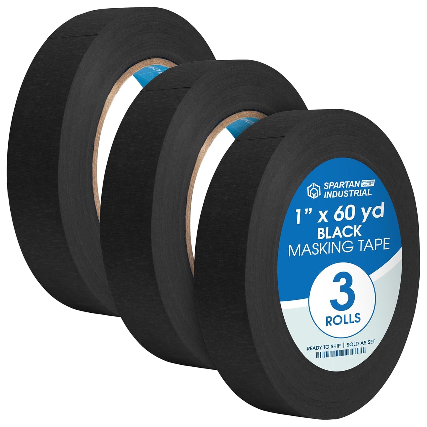 Spartan Industrial - 1" X 60 yd Black Masking Tape - 3 Color Tape Rolls for Arts and Crafts, Painting, and More - No Residue, 5.5 Mil