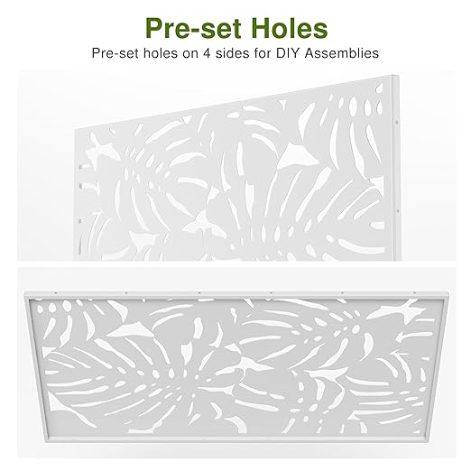Casaphoria 72" H x 47" W Metal Outdoor Privacy Screen, Freestanding Decorative Divider for Patio, Deck, Balcony, and Garden with Stable Base, White-Summer