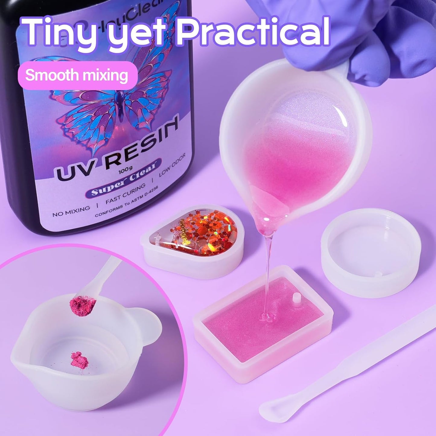 UV Resin kit with Molds and Casting Tools -Super Clear, Hard, Low Odor, Premixed and Fast Curing for Jewelry Making, Earring DIY, Craft Decoration, Coating -100g