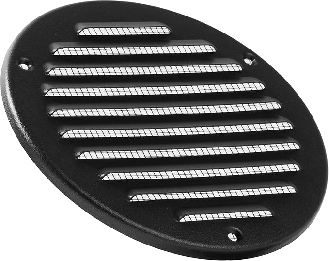 Vent Systems 5 Inch (Inner) Black Metal Soffit Vent Cover - Durable Round Air Vent Grille with Mesh Screen - Weather Resistant Ventilation Grill - Wall & Ceiling, Indoor & Outdoor Crawlspace Vent