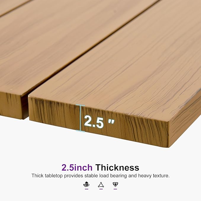 PURPLE LEAF Patio Dining Set for 4 All-Weather Wicker Woodgrain Aluminum 5 Piece Outdoor Table and Chairs Set Included Cushions for Backyard Indoor Kitchen Modern Outdoor Furniture Set Teak Color