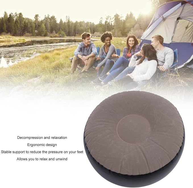ZJchao Pouf Ottoman, Outdoor Ottoman, Inflatable Foot Rest, Inflatable Flocking Stool Multipurpose Lightweight Round Portable Inflatable Stool for Travel Camping Outdoor Activities