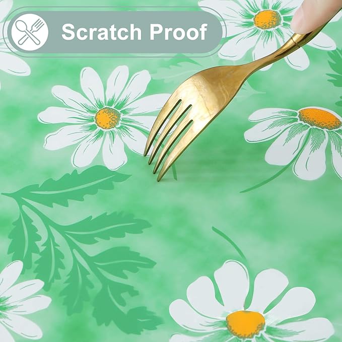 misaya Rectangle Waterproof Vinyl Table Cloth, Wipeable Tablecloth with Flannel Backing, Plastic Table Cover for Dinner, Picnic, Indoor and Outdoor (Green Daisy, 60" x 120")