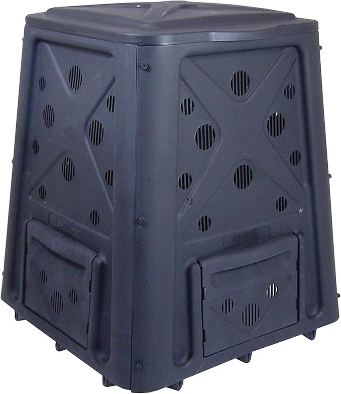 Redmon Outdoor Compost Bin with Lift Off Lid, 4-Door Access & Vent Holes, 65 Gallon, Black - Composting Bin Container for Kitchen Food Waste Recycling