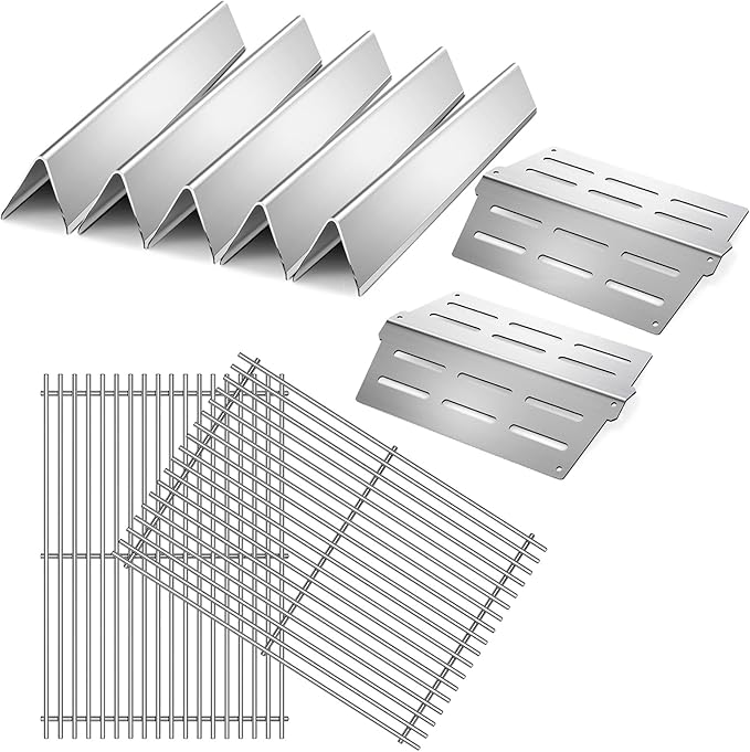 Stainless Steel 7524 Grill Grates for Weber Genesis E310 E320 E330 S330 EP-310 with 7620 Flavorizer Bars and 7622 Heat Deflector 19.5” Grill Replacement Parts for Weber 300 Series 7528, 7621