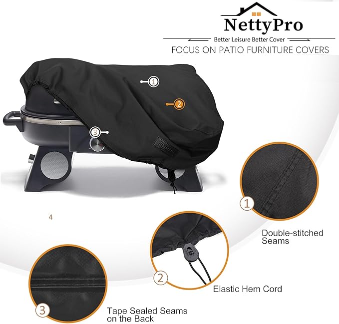 NettyPro Griddle Cover for 22 Inch 17 Inch Table Top Griddle, Waterproof Heavy Duty Portable Tabletop 2-Burner Propane Grill Cover for Cuisinart, Monument, Pit Boss, Royal Gourmet, Black
