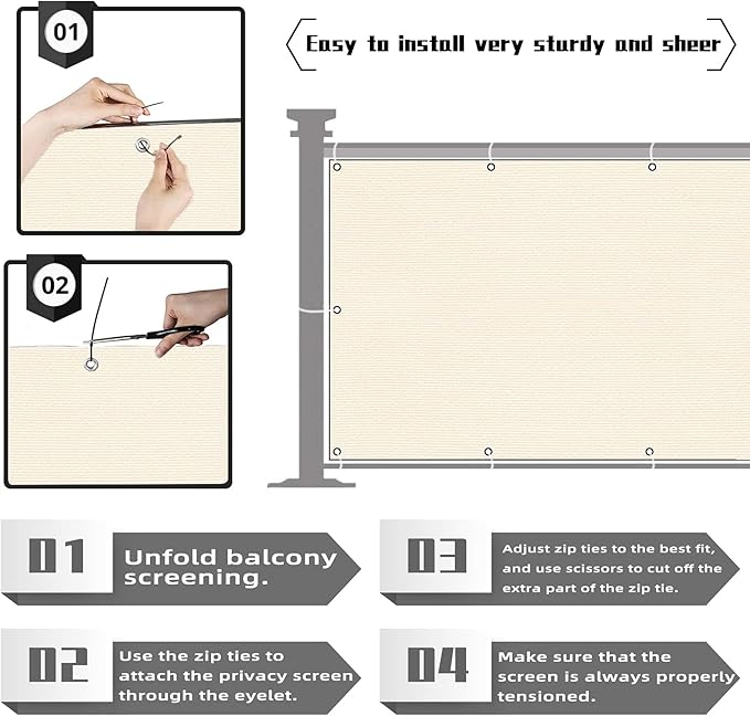 3'x16.4'Balcony Privacy Screen Cover Fence Cover UV Protection Weatherproof Windscreen Heavy Duty for Patio, Backyard,Beige