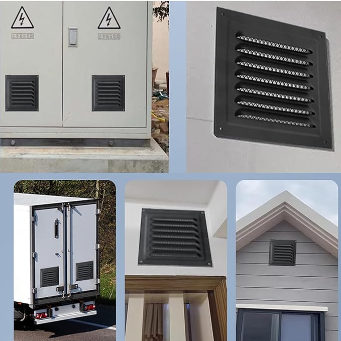 2pcs Attic Vent Soffit Vent Aluminum Wall Vent Metal Shed Vent Square Vent Louver Vent Grille with Built-in Insect Screen for Exterior Door House Attic Garage Ceiling (Black 6" x 6"-2 Pack)