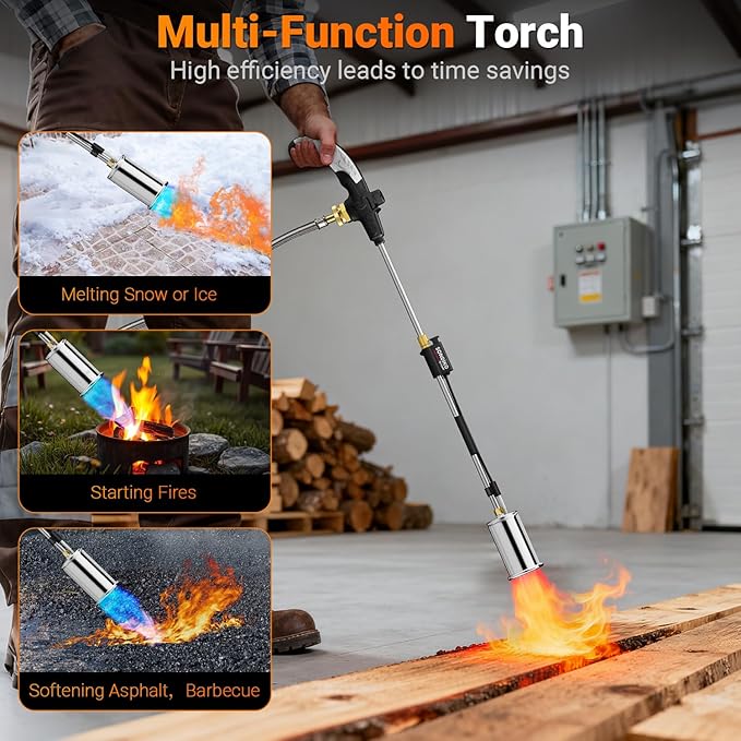 Sondiko Propane Torch Weed Burner with 10 FT Hose, High Output Weed Torch Flamethrower, 30" Detachable Long Arm Heavy Duty Blow Torch with Flame Control(PROPANE TANK NOT INCLUDED)