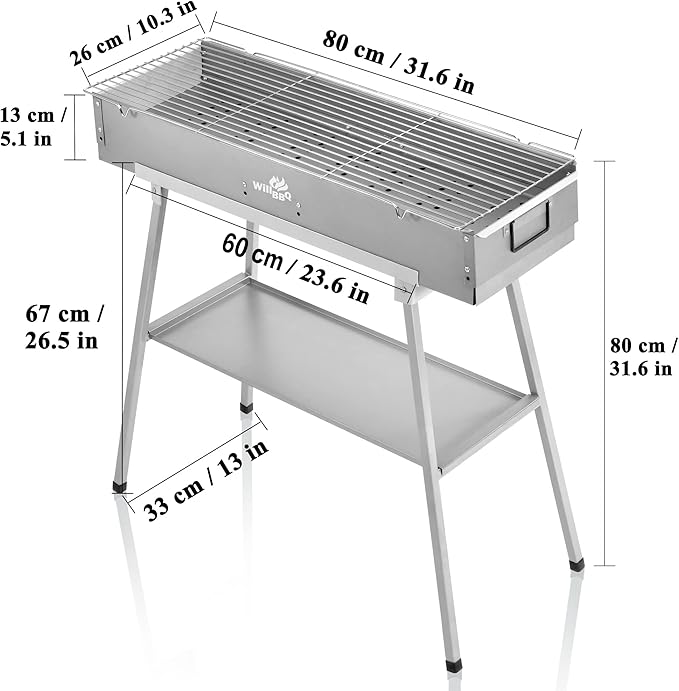 WILLBBQ Charcoal Grills Commercial Quality Portable Hibachi BBQ Lamb Skewer Foldable Camping Barbecue Grill for Outdoor Cooking & Camping(31.6x10.3x5.1 inch) - The Perfect Gifts for Grill Lovers