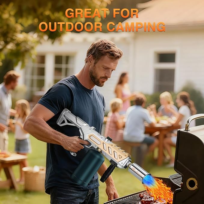 Powerful Propane Torch Gun, Kitchen Grill Torch with Detachable Design, Adjustable Flamethrower Torch Burner for Searing Steak, BBQ, Welding, Camping Charcoal Lighter(Tank Not Included)