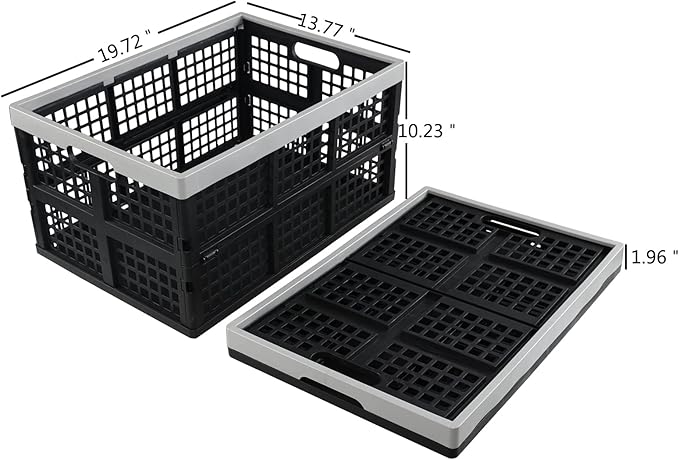 3-Pack 42 L Plastic Storage Collapsible Crate, Folding Plastic Stackable Utility Crate