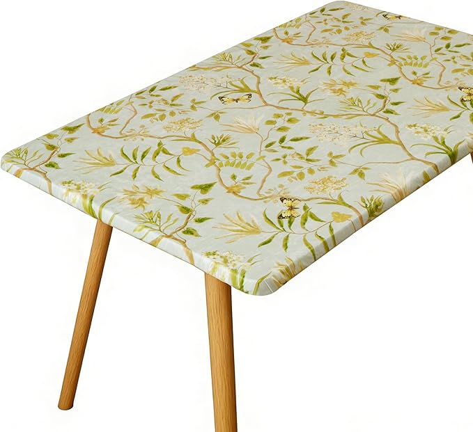 Rectangle Picnic Table Cloth, Elastic Waterproof Fitted Vinyl Tablecloths for 6 Foot Tables, Wipeable Flannel Backed Table Covers for Dining, Camping, Outdoor(Leaves,36"x72")